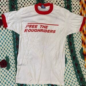 SOLD! 70s VINTAGE PAPER THIN HELLS ANGEL ROUGHRIDERS RINGER TEE